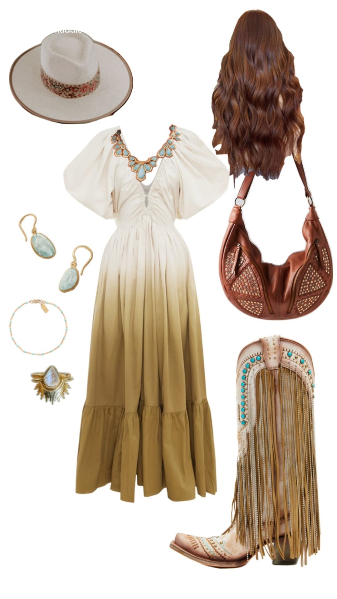 Western Boho Wedding Guest Outfit Inspiration:

Western boho outfit inspiration for spring and summer! This earthy ombré maxi dress paired with fringe cowgirl boots, turquoise jewelry, and a leather shoulder bag creates the ultimate rustic glam look. Perfect for Western weddings, country concerts, rodeo date nights, or boho bridal showers. Add a wide-brim felt hat and long wavy hair for a touch of cowgirl charm. Shop this full look for your next festival or countryside event! #BohoWesternOutfit #CowgirlStyle #WesternWeddingGuest #FringeBoots #CountryConcertLook #TurquoiseJewelry #WesternChic #BohoBrideInspo #RusticFashion #FestivalOutfitIdeas #BohoSummerStyle #CowgirlInspo

#LTKWedding #LTKMidsize #LTKFestival