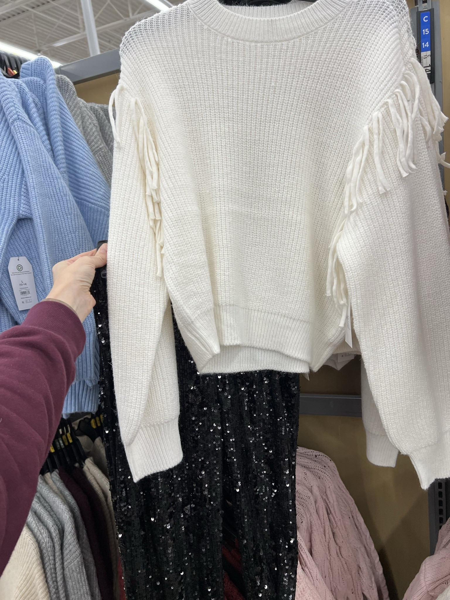 Walmart fringe sweater and sequin pants outfit idea, going out, date night, party look

#LTKFindsUnder50 #LTKFindsUnder100