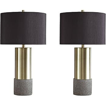Signature Design by Ashley Jacek Modern Contemporary Table Lamp, 2 Count, Gray & Brass Finish | Amazon (US)