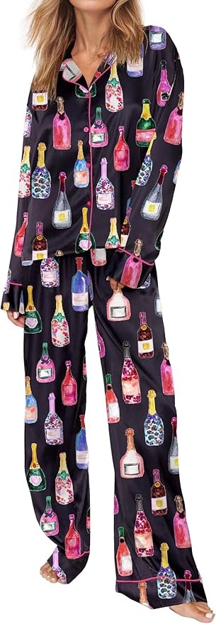 SHESHOW Satin Pajamas for Women Set Long Sleeve Button Down Sleepwear 2 Piece Nightwear Women Pjs... | Amazon (US)