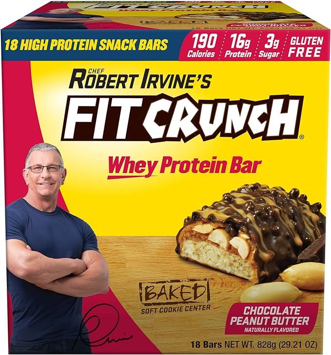FITCRUNCH Chef Robert Irvine's Whey Protein Bars, 18 Count Chocolate Peanut Butter | Amazon (US)