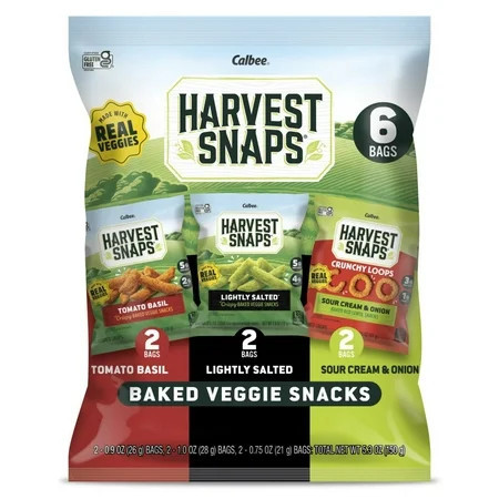 Harvest Snaps Variety Bag Baked Gluten Free Snacks, Veggie Crisps, 3 Flavors, 6 Bags, 5.3 oz | Walmart (US)