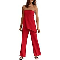 Tankaneo Womens 2 Piece Outfits Asymmetrical Tube Top Wide Leg Pants Knit Vacation Travel 2026 Ma... | Amazon (US)