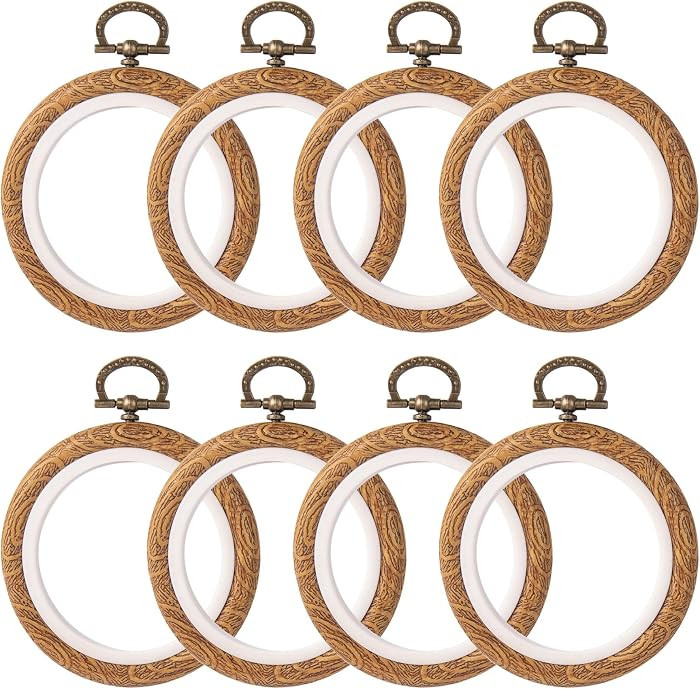 Framendino, 8 Pack Round Mini Embroidery Hoops 3 Inch Imitated Wood Display Frame Circle Cross St... | Amazon (US)