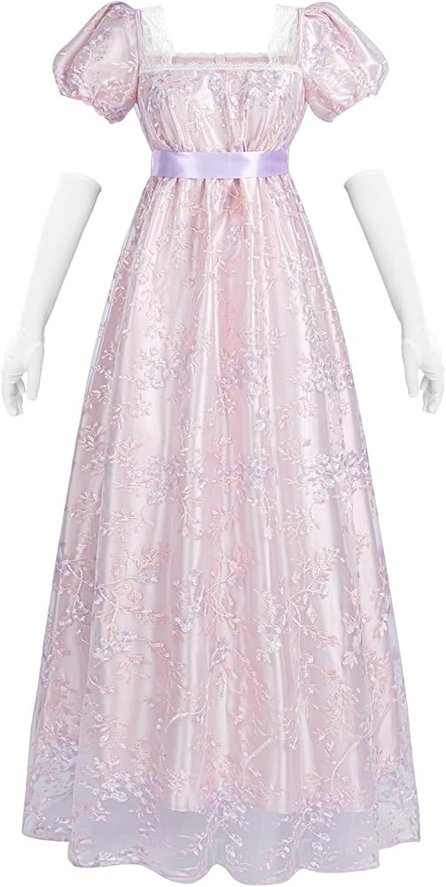 LTAKK Regency Dress Women Regency Costume Empire Waist Tea Party Embroidery Victorian Gown with S... | Amazon (US)