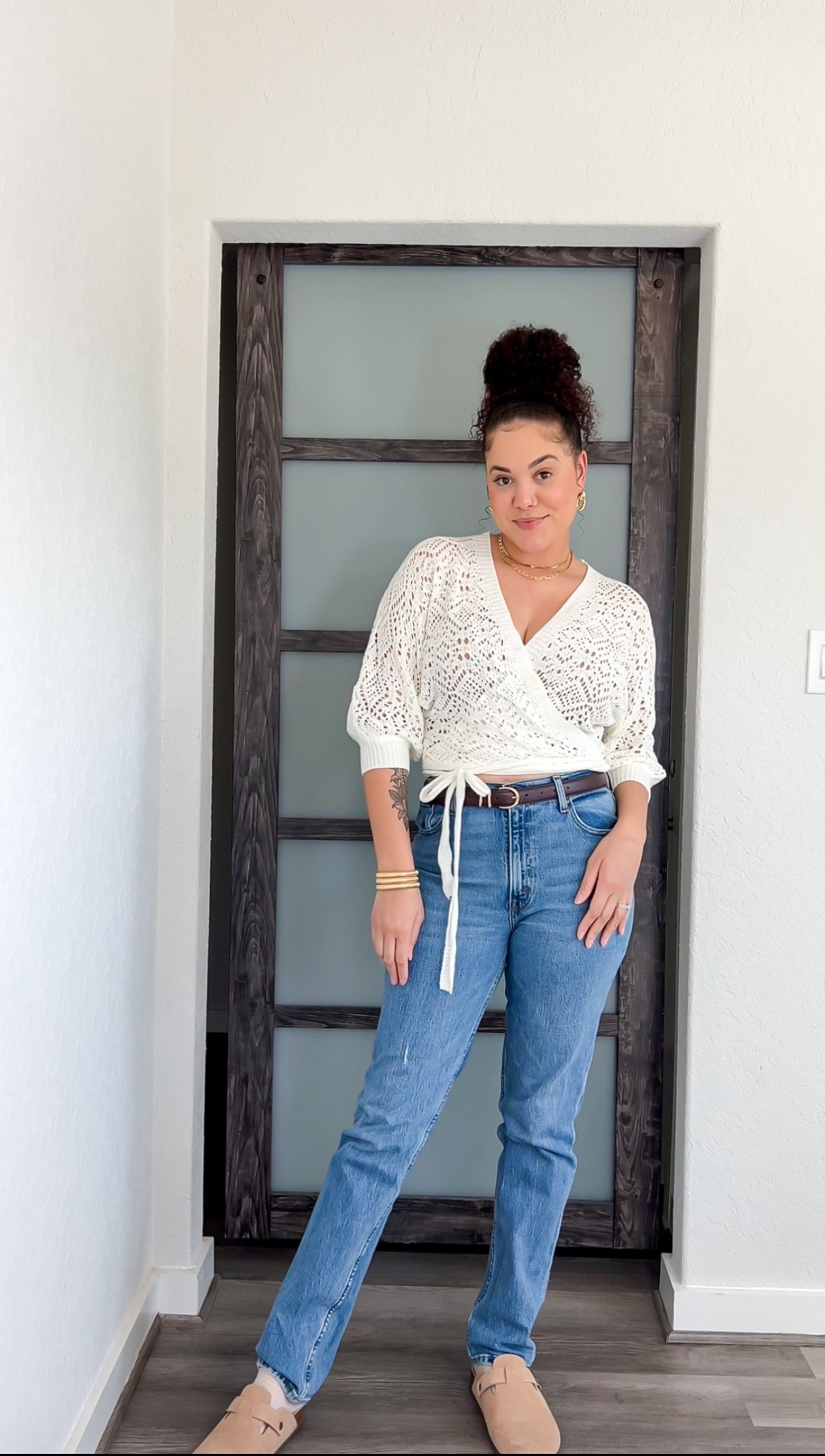 Crochet wrap top and the perfect jeans!

#LTKStyleTip #LTKSpringSale #LTKFindsUnder50