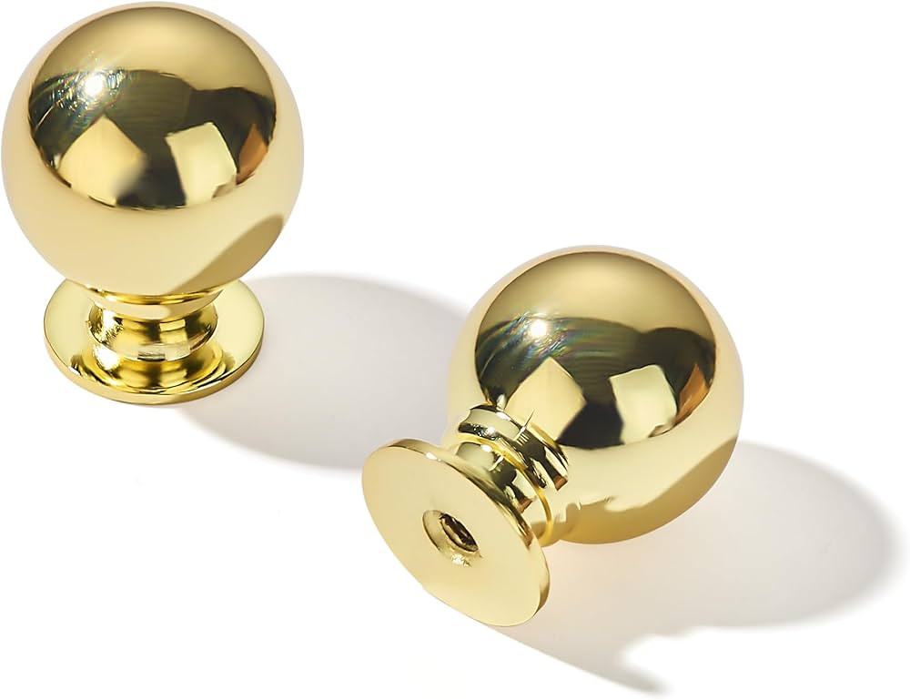10 Pack 1 Inch Vintage Ball Polished Brass Cabinet Knobs Kitchen Cabinet Hardware Drawer Knobs Pu... | Amazon (US)