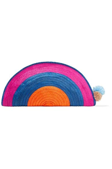 Sophie Anderson - Alicia Pompom-embellished Woven Raffia Clutch - Blue | NET-A-PORTER (US)