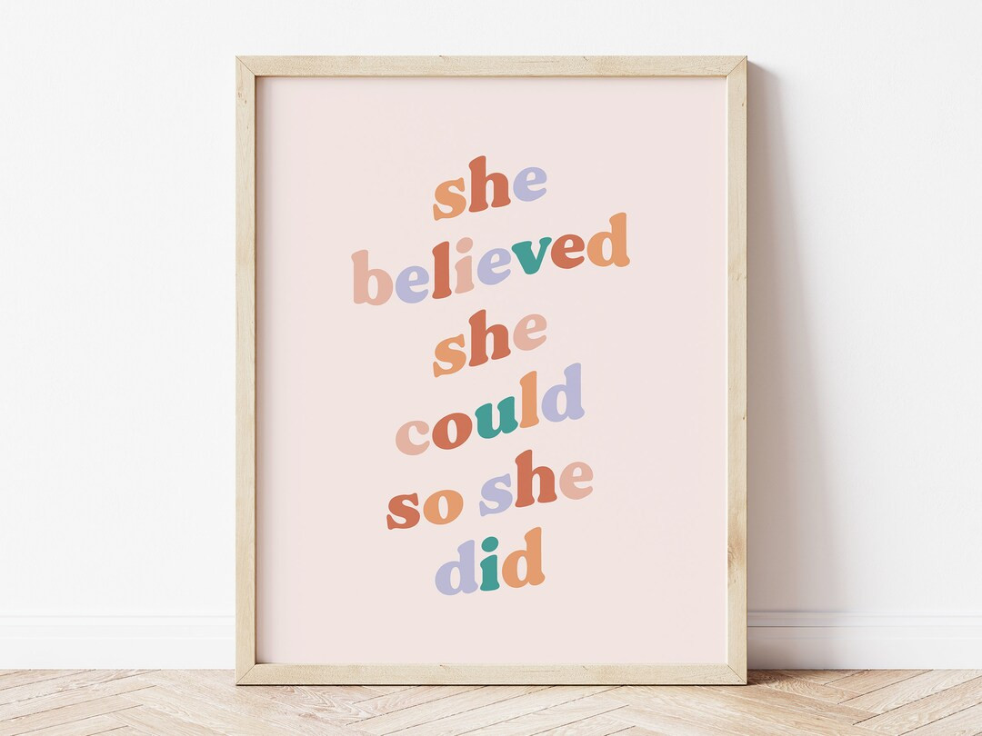 She Believed She Could so She Did, Blush Pink Wall Art, Feminist Wall Art, Girl Power Print, Past... | Etsy (CAD)
