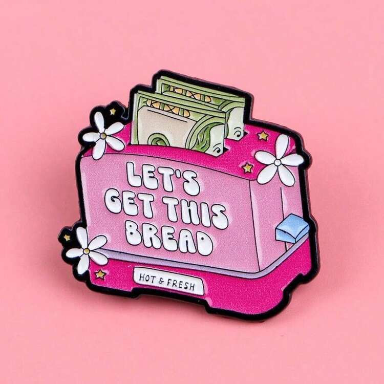 1 Piece, Let's Enjoy This Bread Bar Quote. Enamel Pin, Pink Bread Machine, Hot Fresh Currency, Brooch, Collar Badge, Backpack, Clothing, Friend Gift, Office Accessory, Shirt, Fun And Cute, Teacher Gift | SHEIN