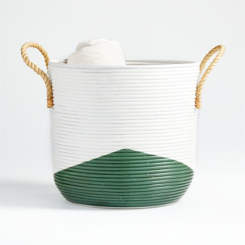 Green and White Coiled Rattan Toy Basket + Reviews | Crate & Kids | Crate & Barrel