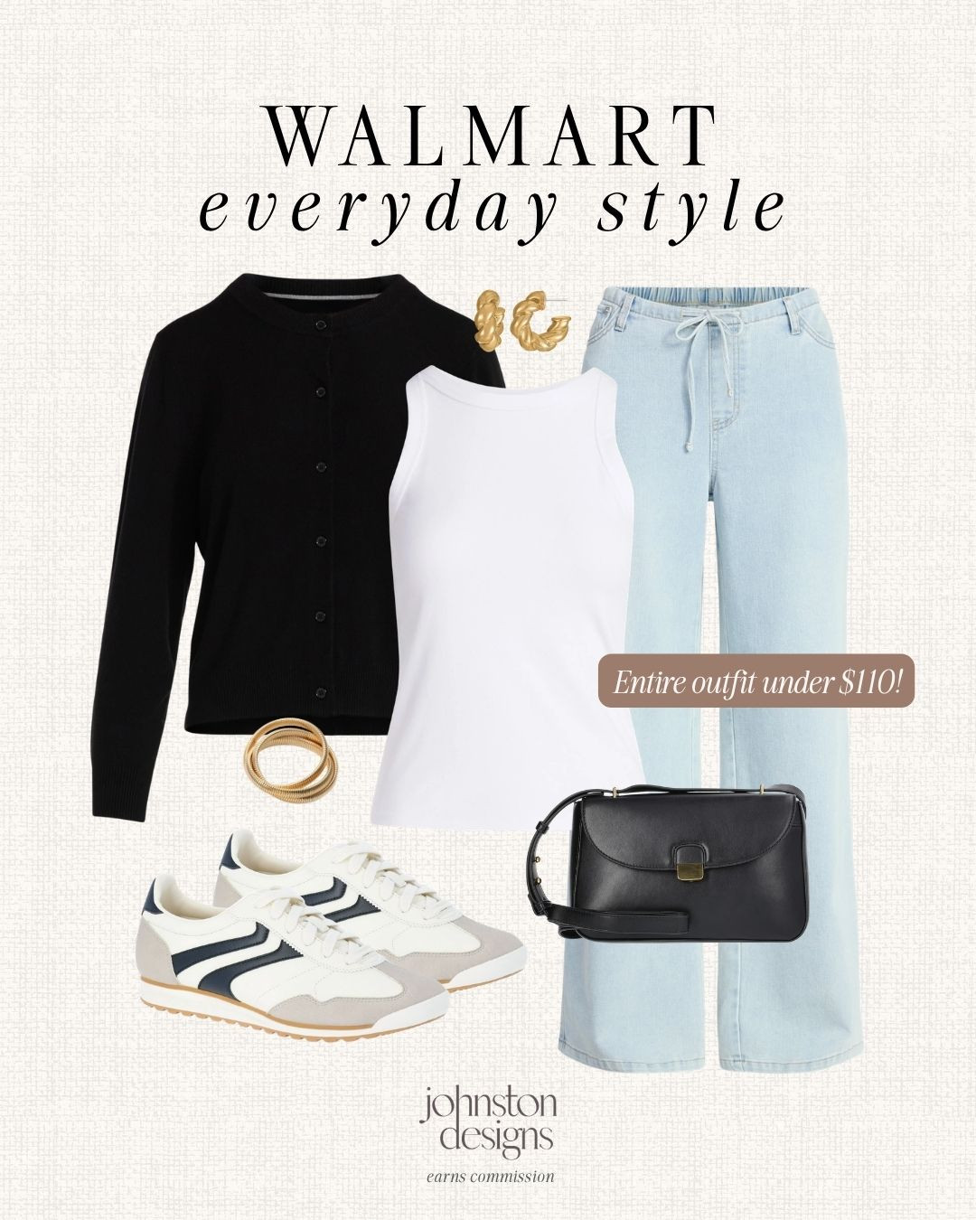 Walmart everyday style featuring black cardigan, white tank, light wash jeans, sneakers, and simple accessories for an easy casual outfit under $110. 🖤

walmart fashion, everyday outfit, casual outfit, black cardigan outfit, white tank outfit, light wash jeans, sneakers outfit, affordable outfit, budget fashion, simple style, everyday style, casual chic 

 #LTKootd