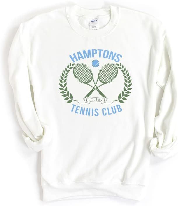 Adult Hamptons Tennis Club Sweatshirt, Vintage Tennis Sweatshirt, Preppy Sweatshirt | Amazon (US)