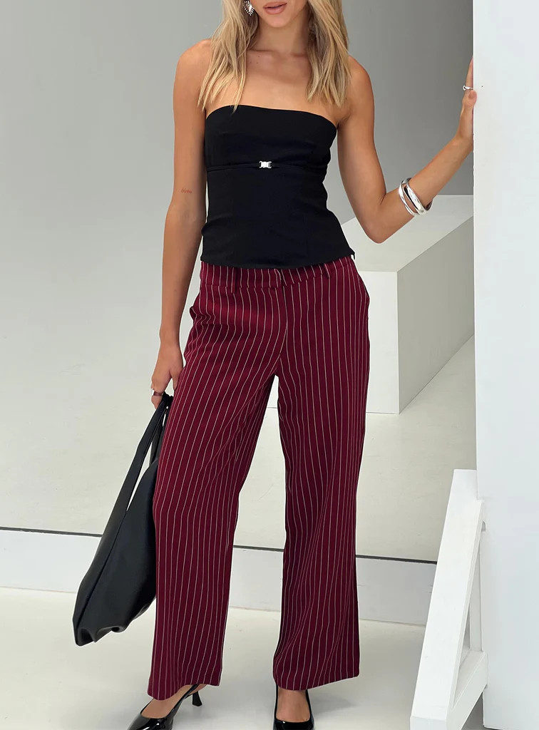 Aquaville Pants Burgundy Pinstripe | Princess Polly AU