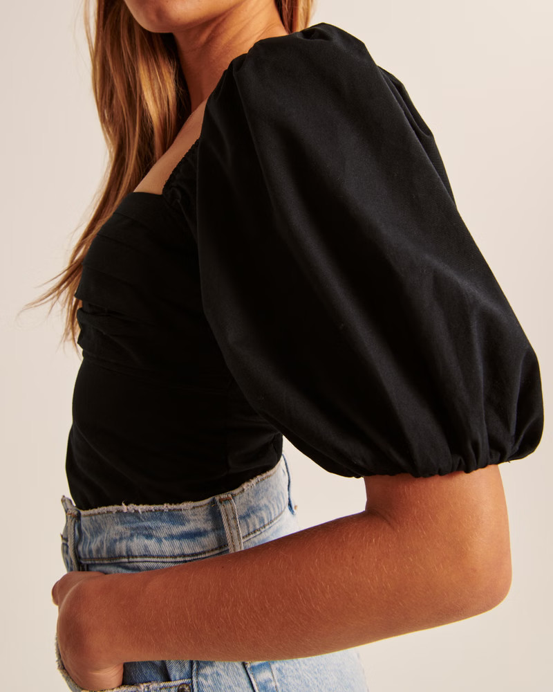 Women's Puff Sleeve Poplin Squareneck Top | Women's Up To 40% Off Select Styles | Abercrombie.com | Abercrombie & Fitch (US)