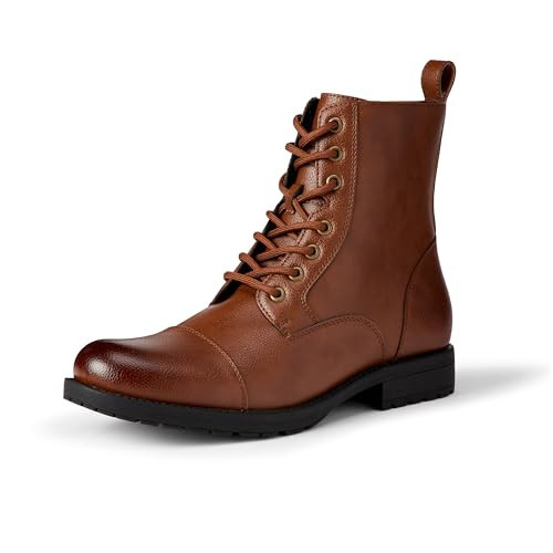 Amazon Essentials Men's Cap Toe Lace Up Combat Boots With Zipper, Dark Tan, 11.5 | Amazon (US)