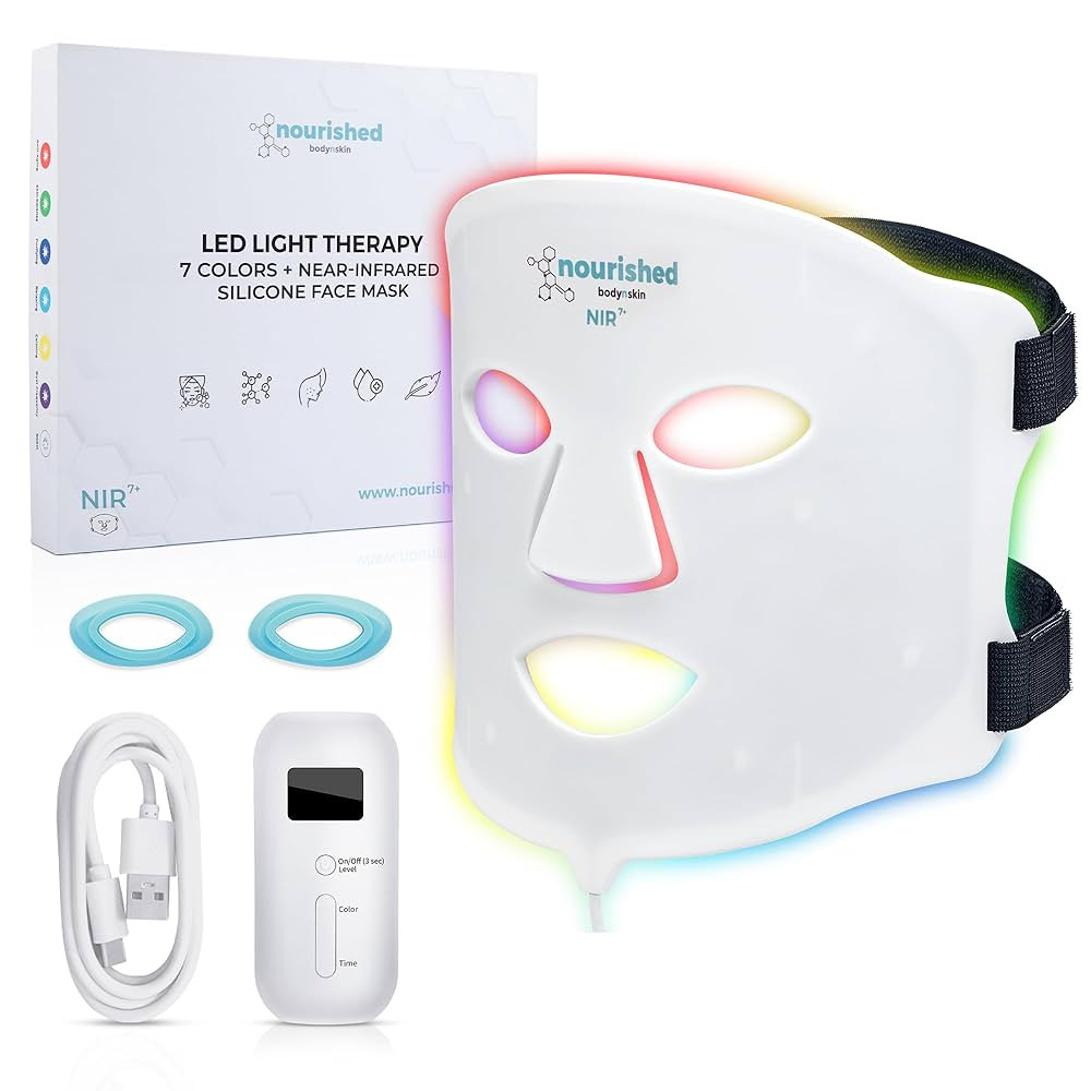 Nourished Bodynskin 7-Farben-LED-Gesichtsmaske mit Nahinfrarot - Blaue, rote Lichttherapie für d... | Amazon (DE)