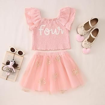 SOFEON Toddler Girl Birthday Outfit Flower Embroidery Ruffle Tank Top Tutu Skirt 2-7T Birthday Pa... | Amazon (US)
