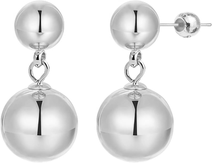 OwMell Double Ball Simulated Pearl Dangle Drop Earrings for Women, 925 Sterling Silver Post Doubl... | Amazon (US)