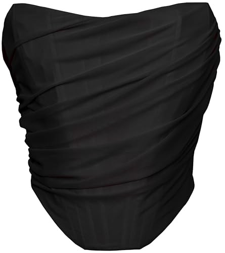 Mesh Corset Crop Top Bustier Underbust Boned Backless Sleeveless Strapless Off Shoulder Aesthetic... | Amazon (US)