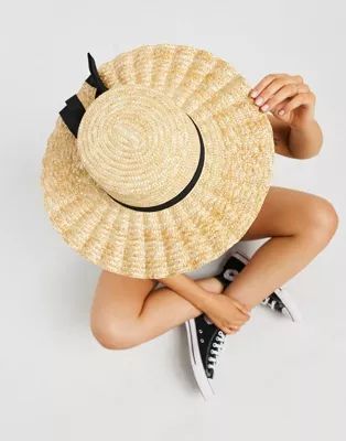 ASOS DESIGN natural straw scallop brim boater hat with adjuster | ASOS (Global)