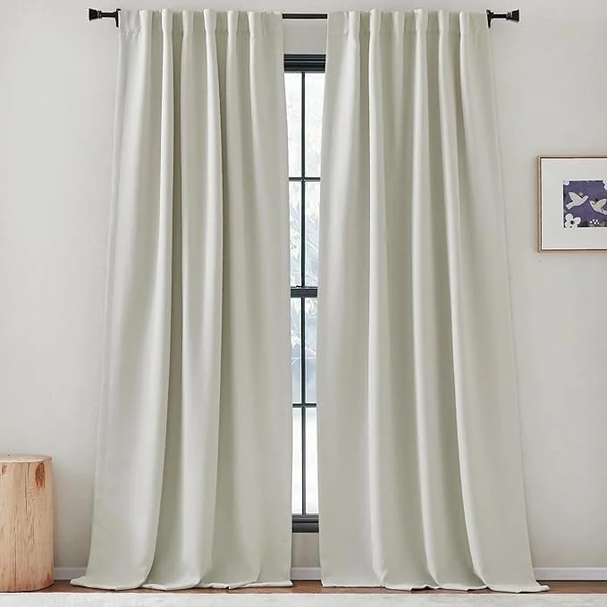 NICETOWN Contemporary Natural Faux Linen Back Tab Room Darkening Curtains, 50" x 102" (2 Panels) ... | Walmart (US)