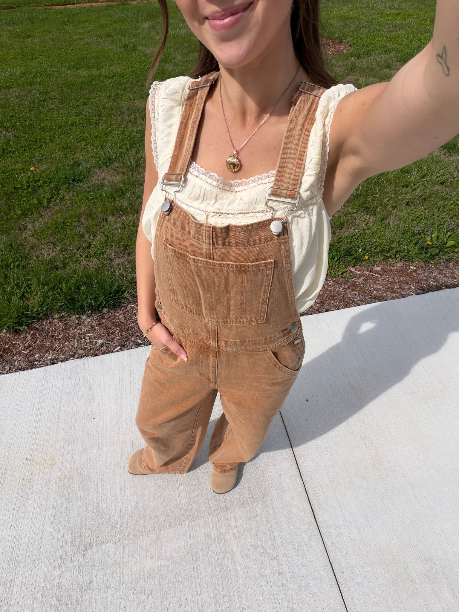Wearing size small in the khaki overalls and size 2 in flowy lace tank top!

#LTKootd #LTKgrwm