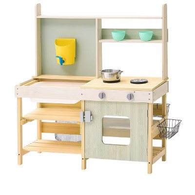 Outdoor Wooden Mud Kitchen for Kids with Sink, Faucet, Stove, Oven, and Accessories, Waterproof Play Kitchen for Backyard Pretend Play | Target