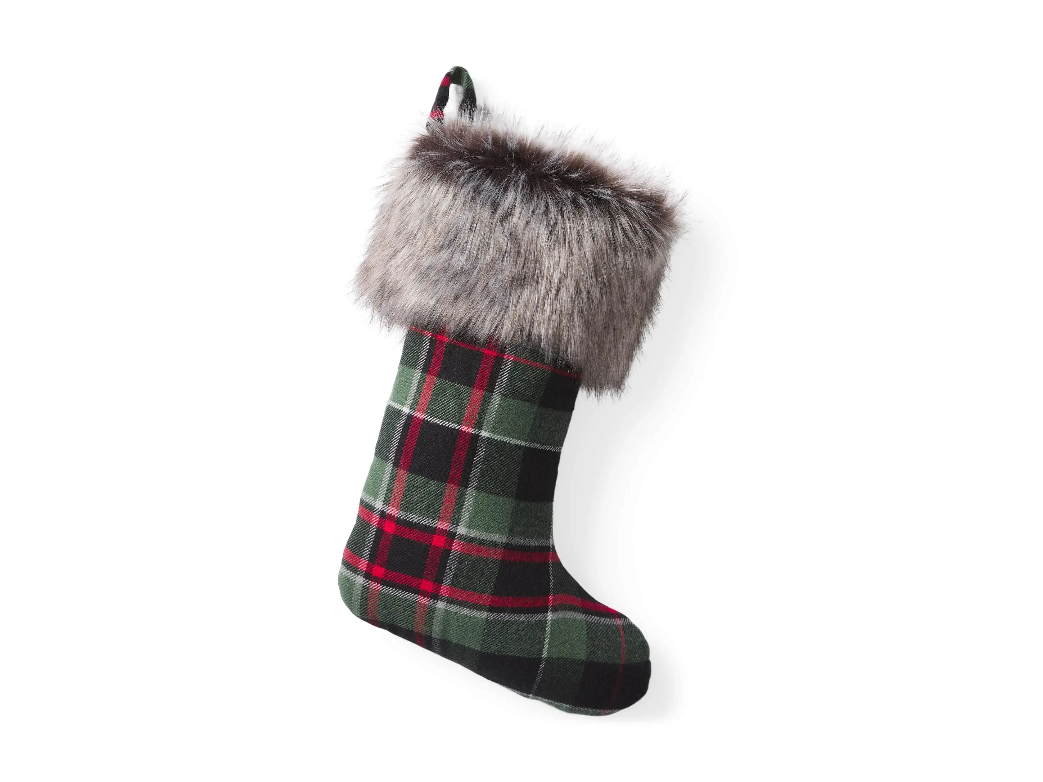 Green Tartan Faux Fur Stocking | Arhaus | Arhaus