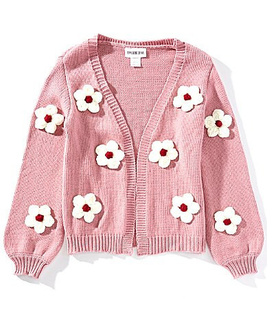 Rare Editions Big Girls Long Sleeve 3D Flower Knit Cardigan - 10 | Dillard's