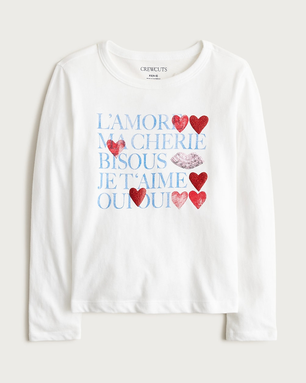 Girls' long-sleeve "L'amour" graphic T-shirt with sequins | J. Crew US