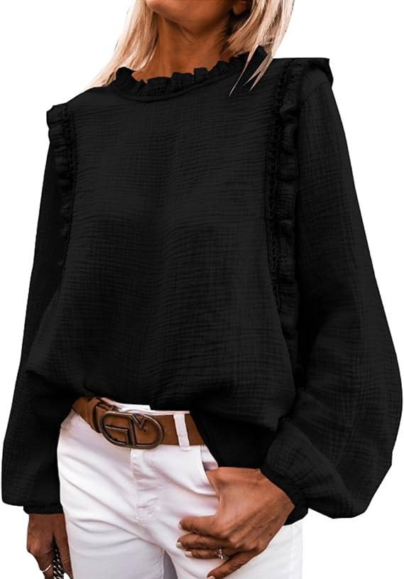 PRETTYGARDEN Women's Fall Fashion Blouse Dressy Casual Long Sleeve Crewneck Ruffle Loose Pullover... | Amazon (US)