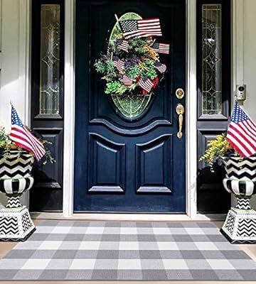 EARTHALL Buffalo Plaid Rug Outdoor Grey 27.5 x 43 Inches Cotton Hand-Woven Checkered Front Door M... | Amazon (US)