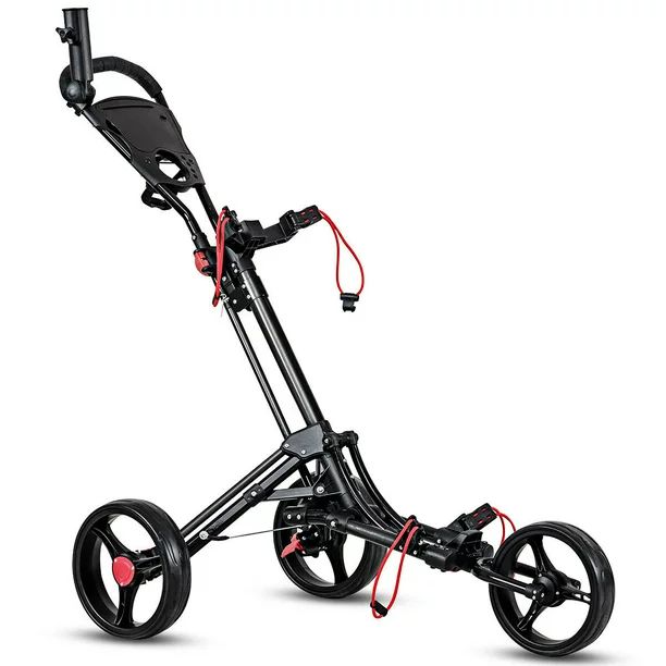 Costway Foldable 3 Wheel Steel Golf Pull Push Cart Trolley Club w/ Umbrella Holder | Walmart (US)
