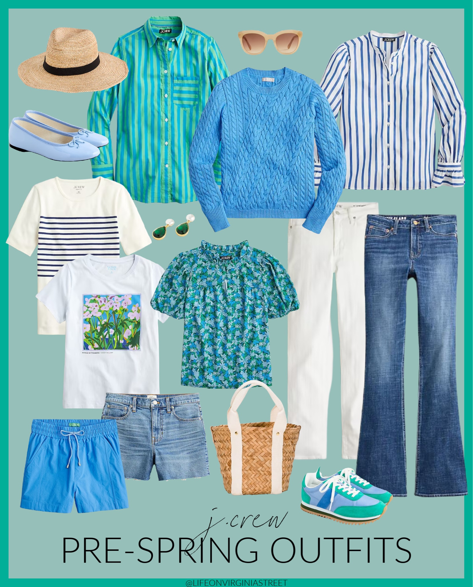 Cute new pre-spring outfit arrivals from J. Crew! Loving this colorful blue and green sweater, striped tee, ruffle sleeve blouse, colorful tee, floral top, jean shorts, straw hat, beach tote, ballet flats, colorful sneakers, and board shorts!
.
#ltksalealert #ltkunder50 #ltkunder100 #ltkstyletip #ltktravel #ltkswim #ltkseasonal #ltkitbag #ltkhome #ltkcurves #ltkworkwear #ltkgiftguide

#LTKtravel #LTKsalealert #LTKunder50