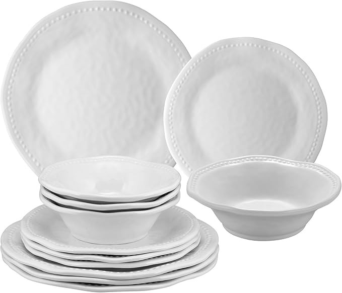 UPware 12 Piece Pebble Melamine Dinnerware Sets, Outdoor Dishes Set, Plates and Bowls Sets, Servi... | Amazon (US)