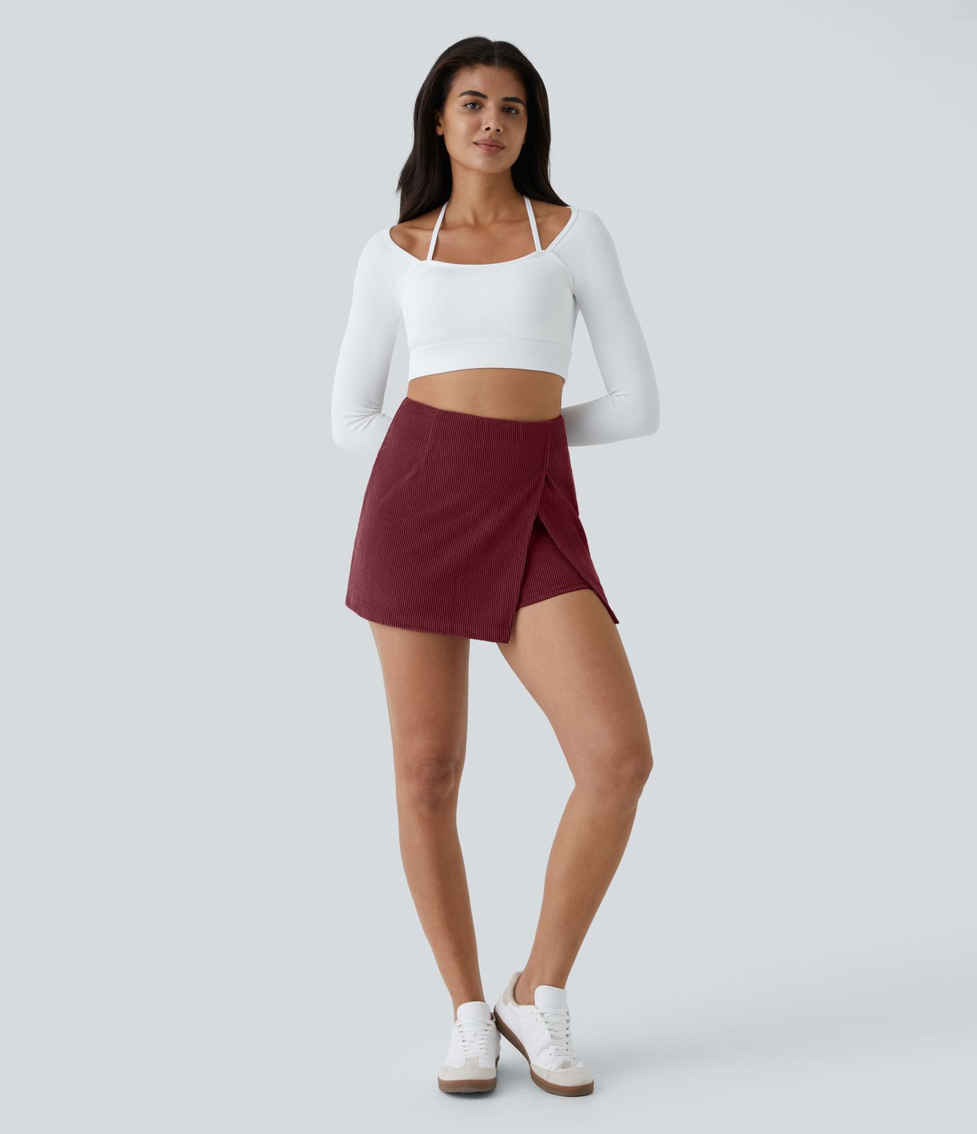 Women’s High Waisted Back Zipper Split Hem 2-in-1 Corduroy Casual Skirt - Halara | HALARA