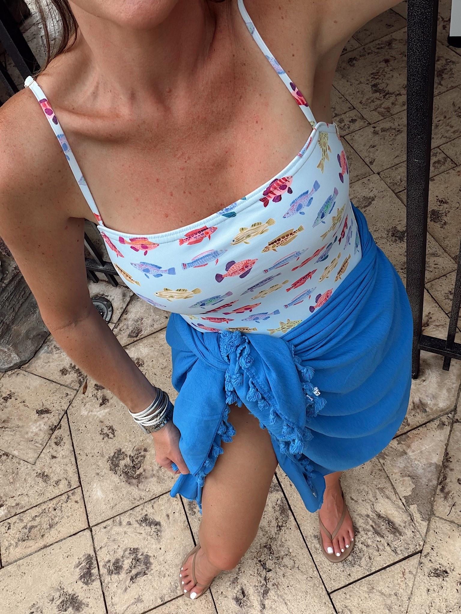 In a medium suit, one size sarong, sunglasses and accessories - fits tts.

#LTKootd #LTKTravel #LTKSwim