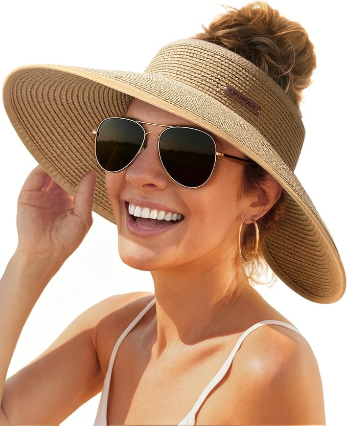 FURTALK Sun Hats for Women Wide Brim Beach Hat Straw Visor Ponytail Summer UV Packable Foldable B... | Amazon (US)