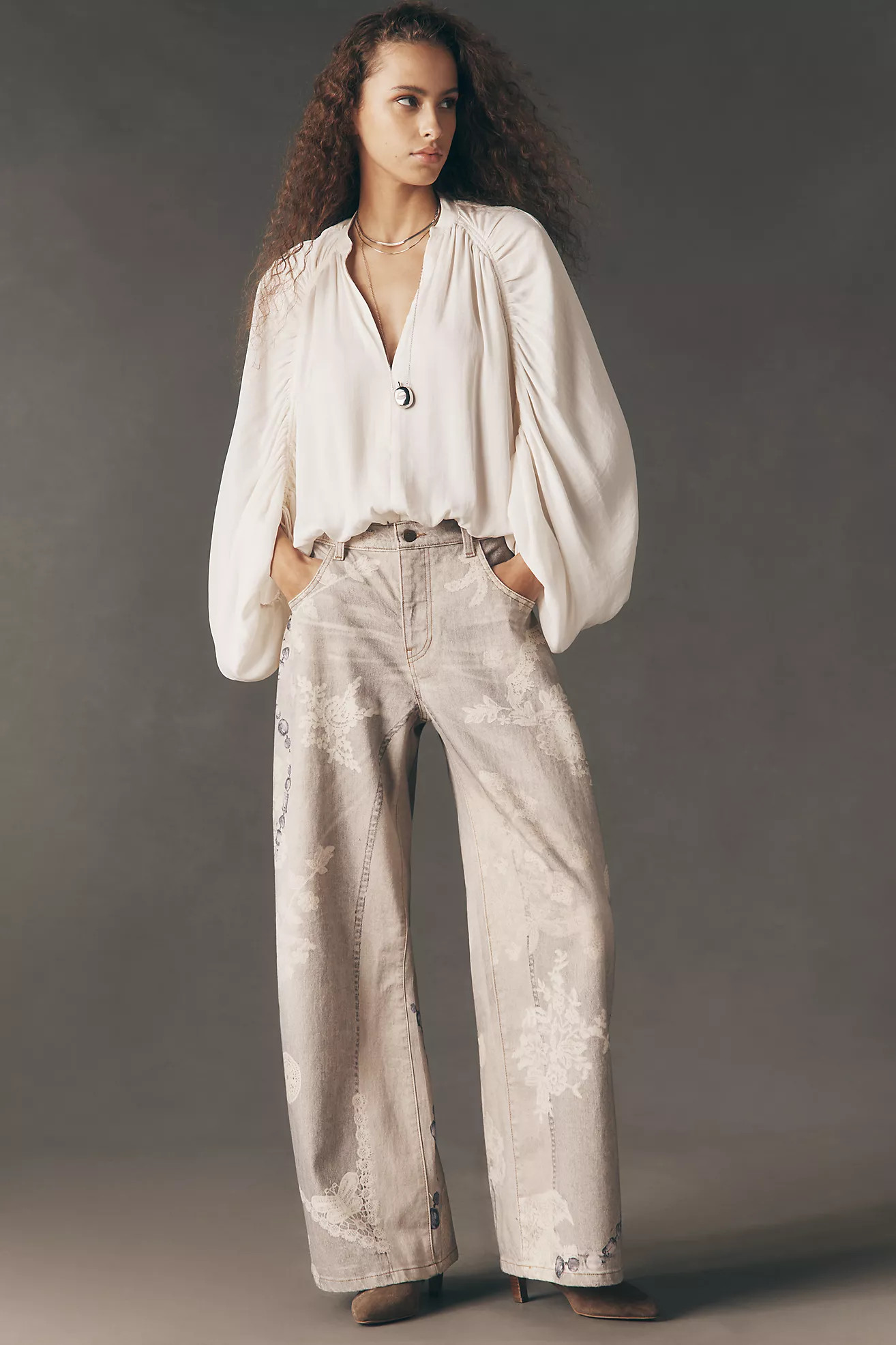 Pilcro High-Rise Puddle Curve Patterned Jeans | Anthropologie (US)