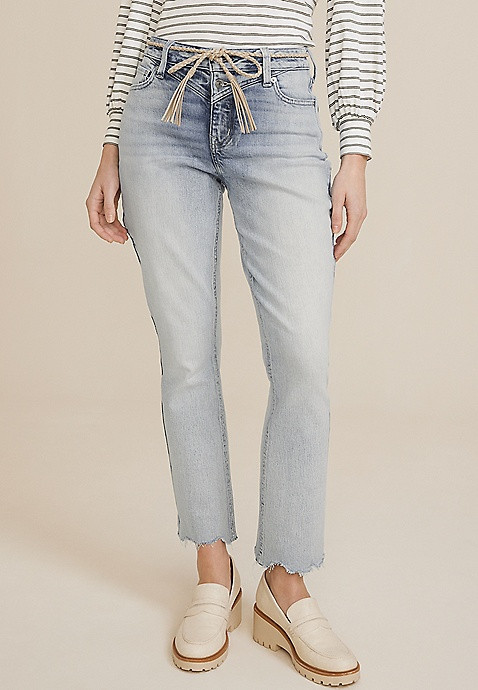 m jeans by maurices™ Curvy High Rise Belted Kick Boot Ankle Jean | Maurices