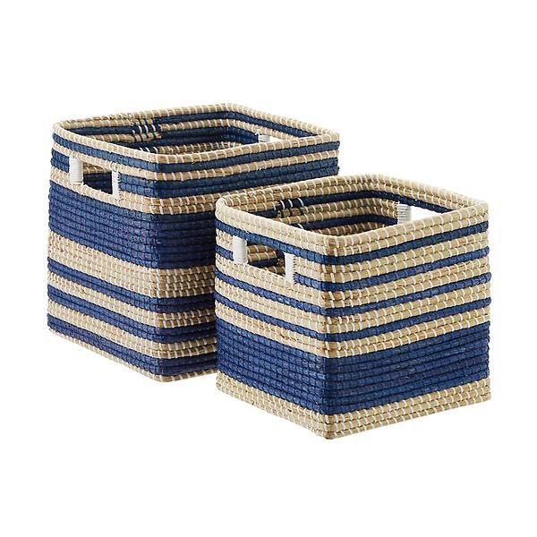 Small Seagrass Cube with Handles Dark Blue | The Container Store