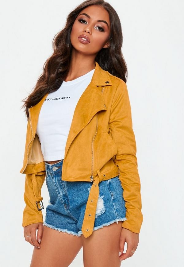 Yellow Faux Suede Biker Jacket | Missguided (US & CA)