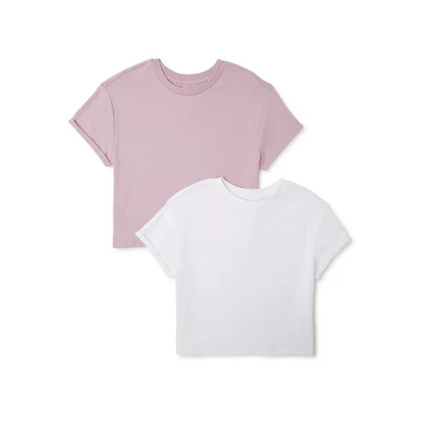 Wonder Nation Girls Short Sleeve Kid Tough Boxy T-Shirts, 2-Pack, Sizes 4-18 & Plus | Walmart (US)