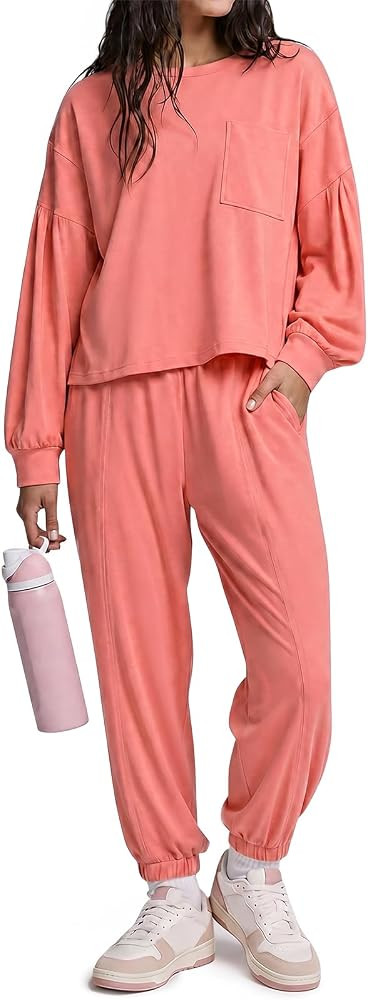 Kolagri Womens Fall 2 Piece Lounge Sets Puff Long Sleeve Travel Tracksuit | Amazon (US)