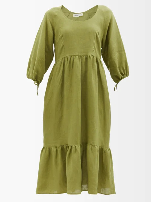 Casa Raki - Flavia Organic-linen Midi Dress - Womens - Green | Matches (US)