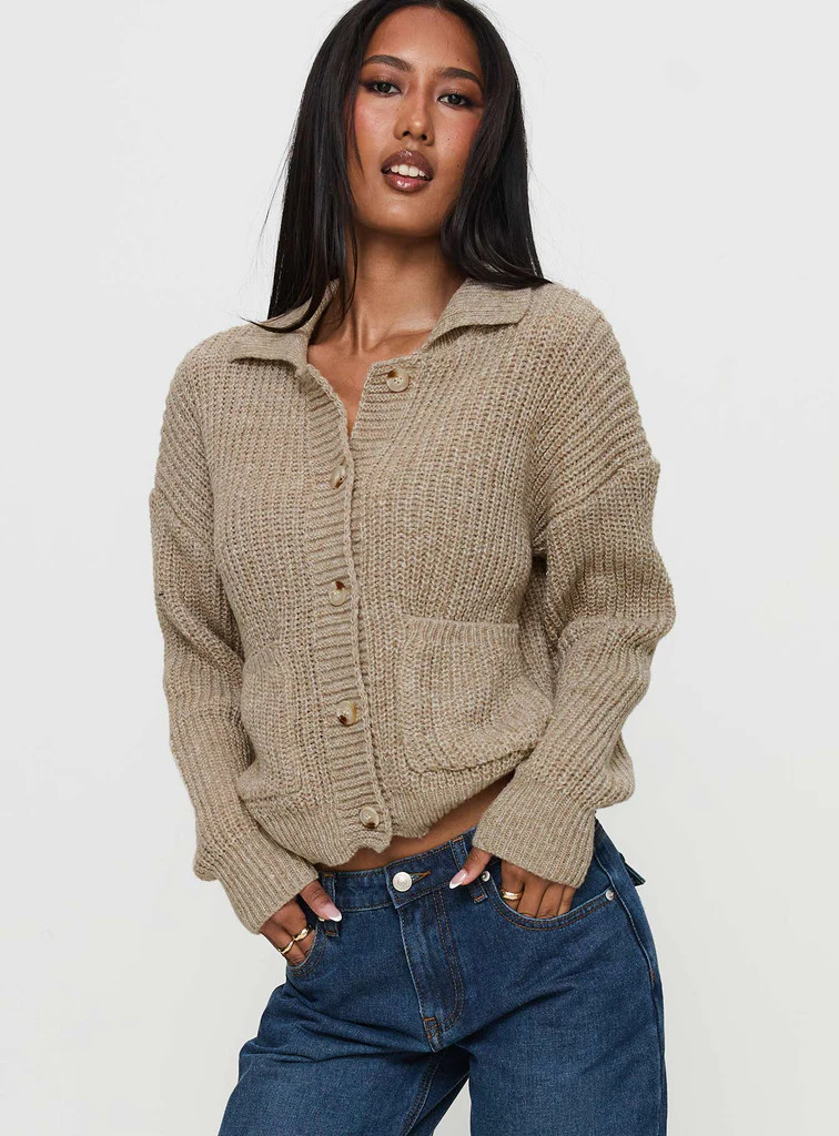 Darcel Button Up Knit Cardigan Mocha | Princess Polly US