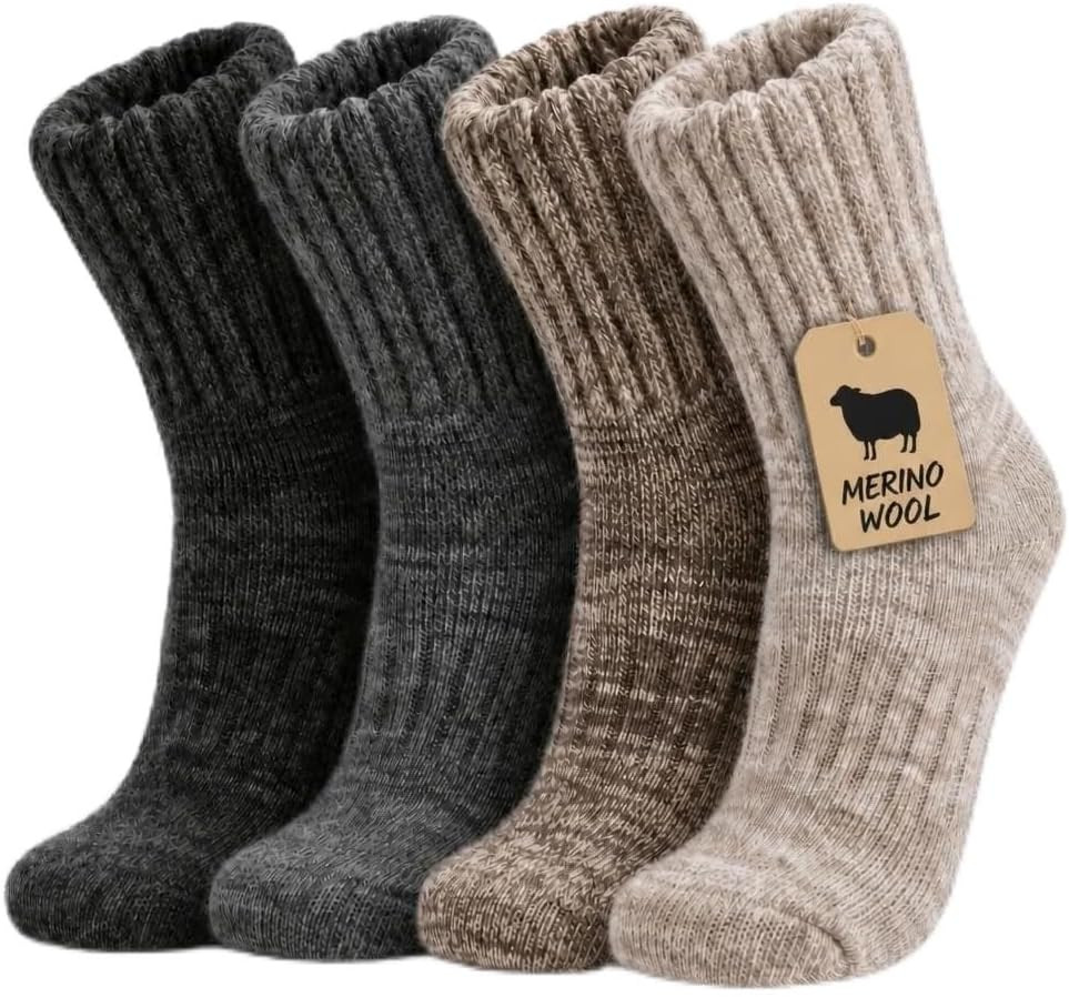 4 Pairs Merino Wool Socks for Women Thermal Boot Socks | Amazon (US)