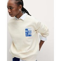 M&S Collection Women's Pure Cotton Slogan Relaxed Sweatshirt - M - Ivory Mix, Navy Mix,Ivory Mix | Marks & Spencer (UK)