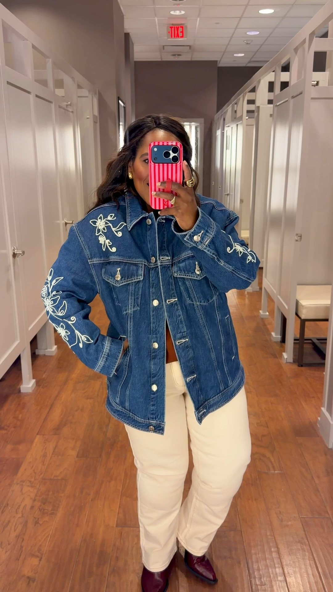 Oversized denim embroidered jacket from LOFT! I’m wearing the large. 

#LTKootd #LTKgrwm #LTKMidsize